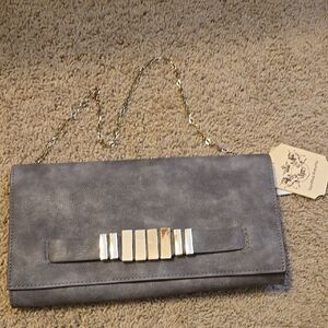 Elegant Gray Clutch with Gold Accents